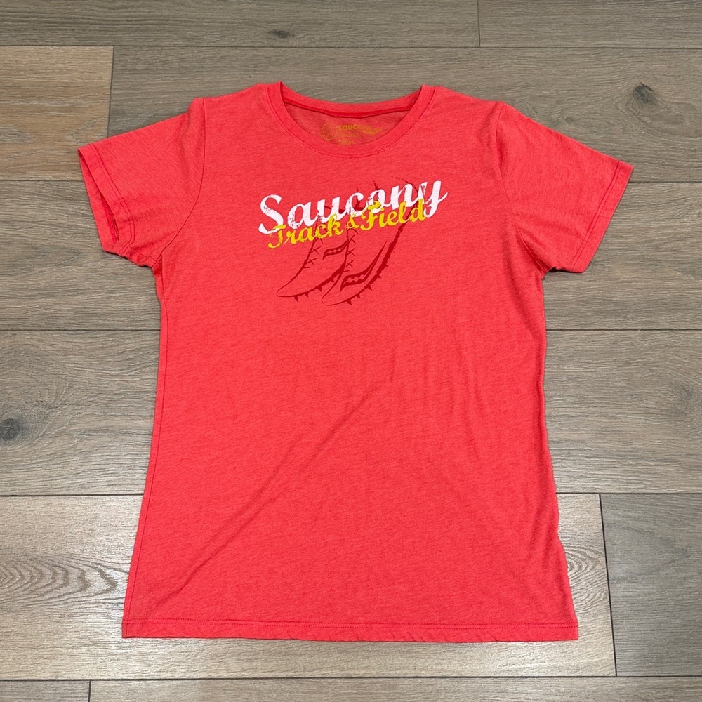 SAUCONY Heather Red Track & Field Crewneck Short Sleeve T-Shirt Tee Top Size XL
